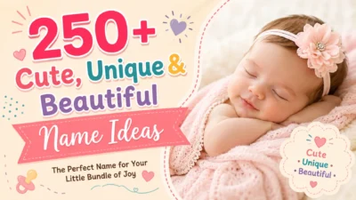 250+ cute, unique and beautiful baby name ideas with a sleeping baby, inspired by trendy and meaningful baby names.