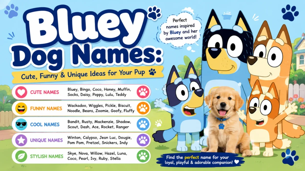 Bluey dog names with cute, funny, cool, unique, and stylish ideas for puppies